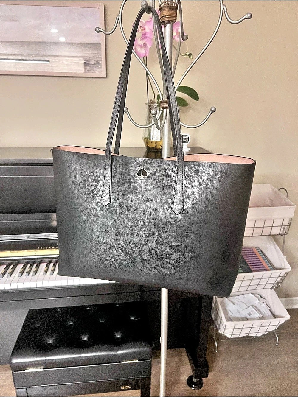Kate Spade Leather-Look Tote in Black & Pink Like New